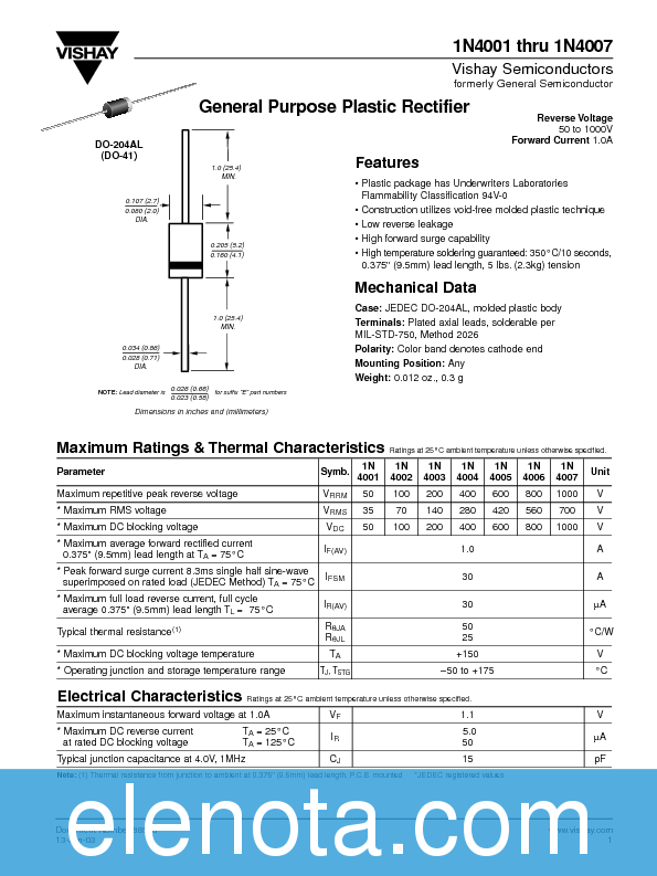 1n4001 Datasheet Pdf Pinout 1n4001 1n4007 General Pur vrogue.co