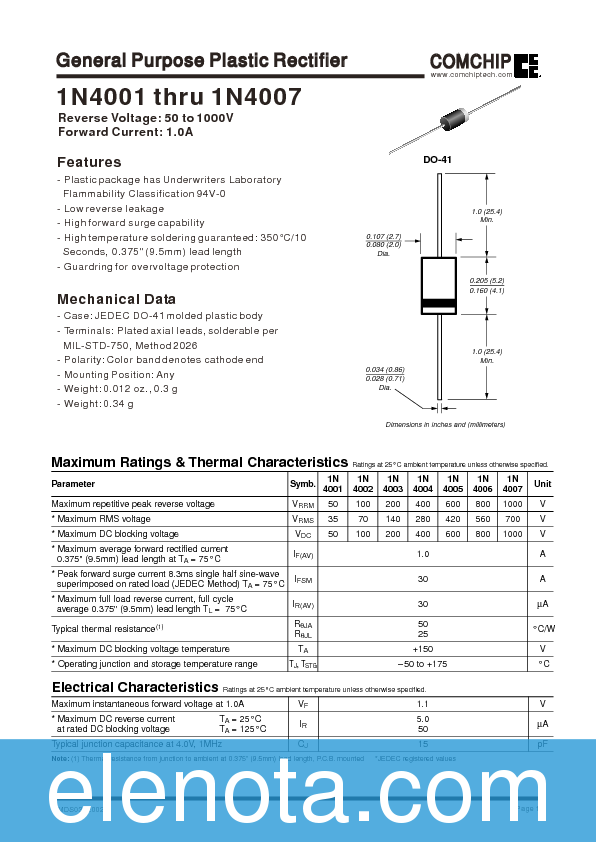 1N4007 Datasheet PDF (30 KB) Comchip Technology Corp. | Pobierz z ...