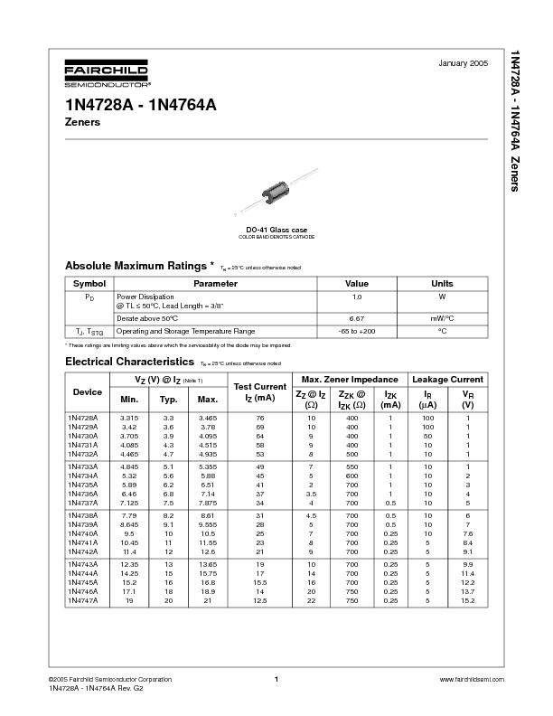 1N4733A Datasheet PDF (51 KB) Fairchild | Pobierz z Elenota.pl