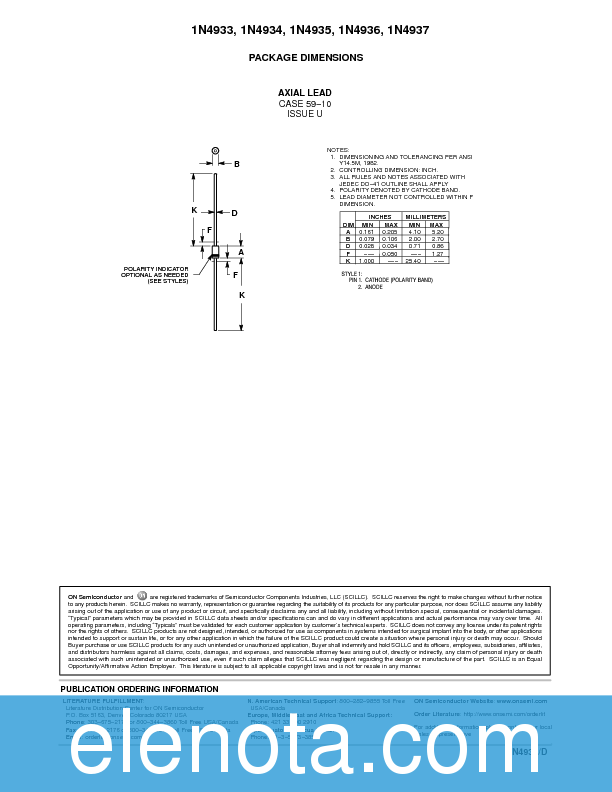 1N4937 Datasheet PDF (43 KB) ON Semiconductor | Pobierz z Elenota.pl
