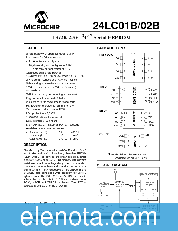 24LC01B Datasheet PDF (337 KB) Microchip | Pobierz z Elenota.pl