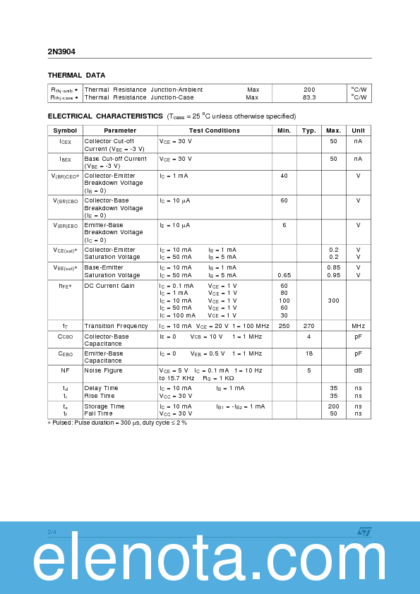 2N3904 Datasheet PDF (39 KB) STMicroelectronics | Pobierz z Elenota.pl