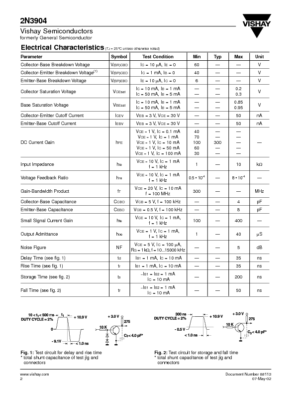2N3904 Datasheet PDF (35 KB) Vishay | Pobierz z Elenota.pl
