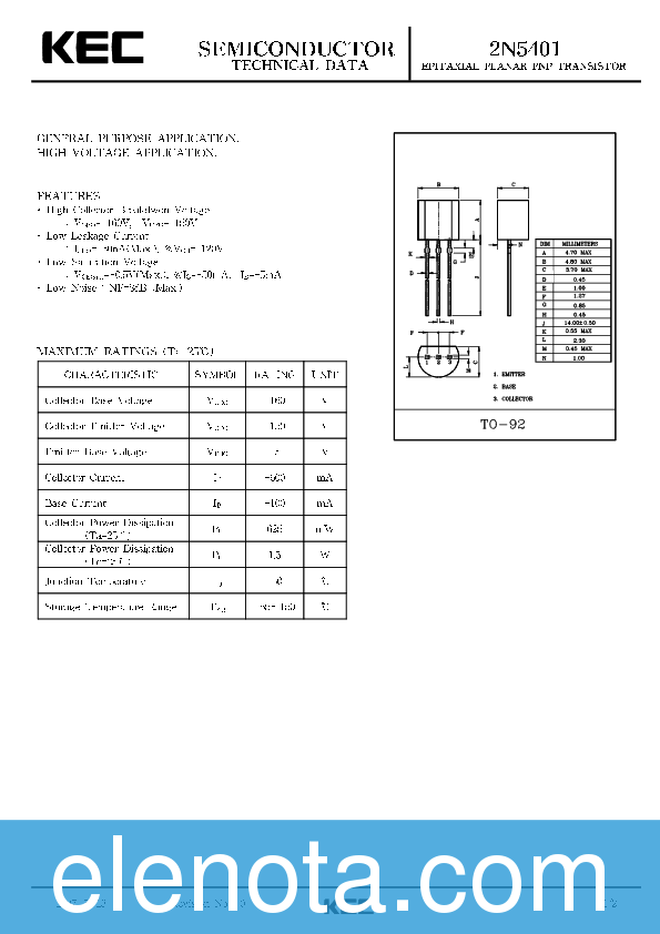 2N5401 Datasheet PDF (162 KB) KEC | Pobierz z Elenota.pl