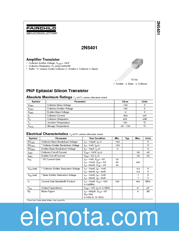 2N5401 Datasheet PDF (39 KB) Fairchild | Pobierz z Elenota.pl