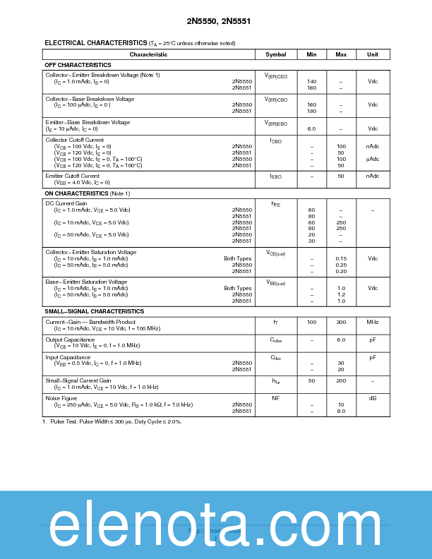 2N5551 Datasheet PDF (85 KB) ON Semiconductor | Pobierz z Elenota.pl