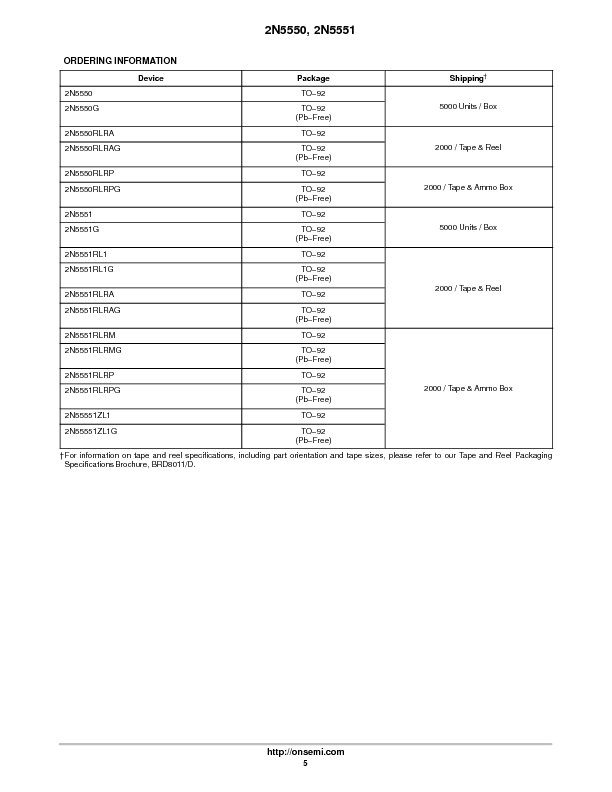 2N5551 Datasheet PDF (85 KB) ON Semiconductor | Pobierz z Elenota.pl