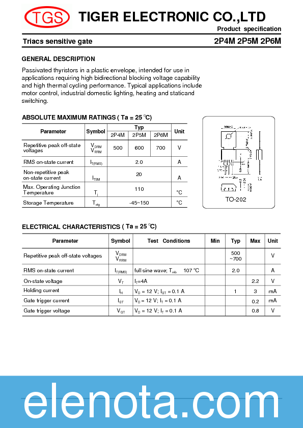 2P4M Datasheet PDF (57 KB) Tiger Electronic Co | Pobierz z Elenota.pl