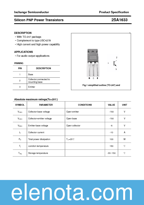 2SA1633 Datasheet PDF (122 KB) Inchange Semiconductor | Pobierz z ...