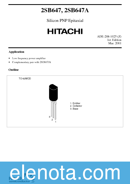 2SB647 Datasheet PDF (32 KB) Hitachi | Pobierz z Elenota.pl