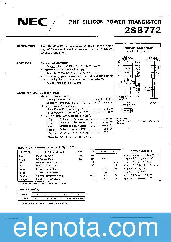 2SB772 Datasheet PDF (162 KB) NEC | Pobierz z Elenota.pl