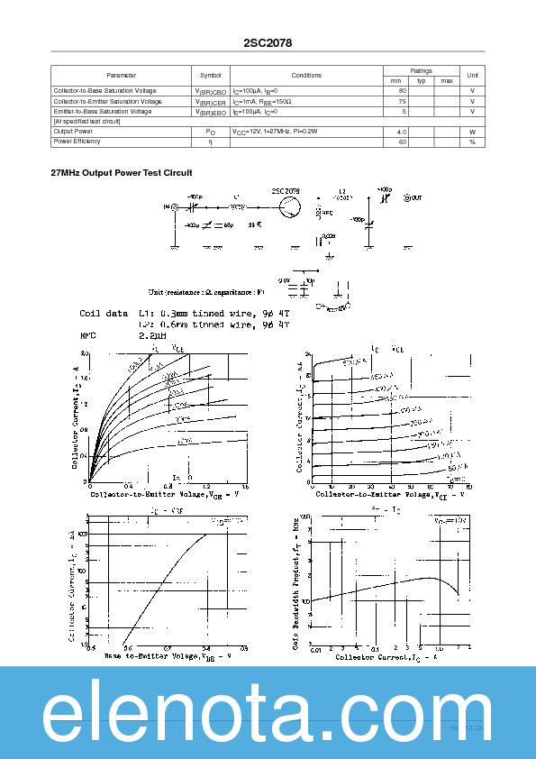 2SC2078 Datasheet PDF (111 KB) Sanyo | Pobierz z Elenota.pl