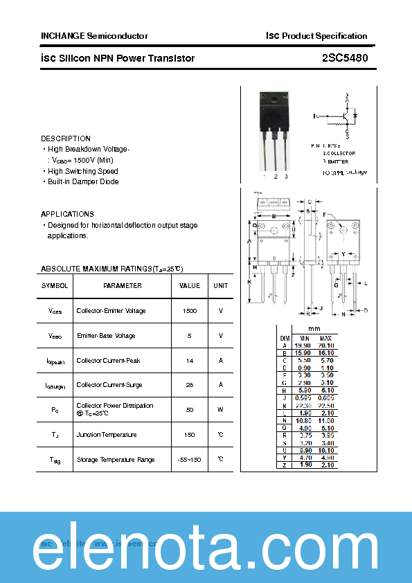 2SC5480 Datasheet PDF (245 KB) Inchange Semiconductor | Pobierz z ...
