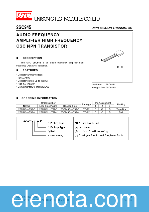 2SC945 Datasheet PDF (186 KB) Unisonic Technologies | Pobierz z Elenota.pl