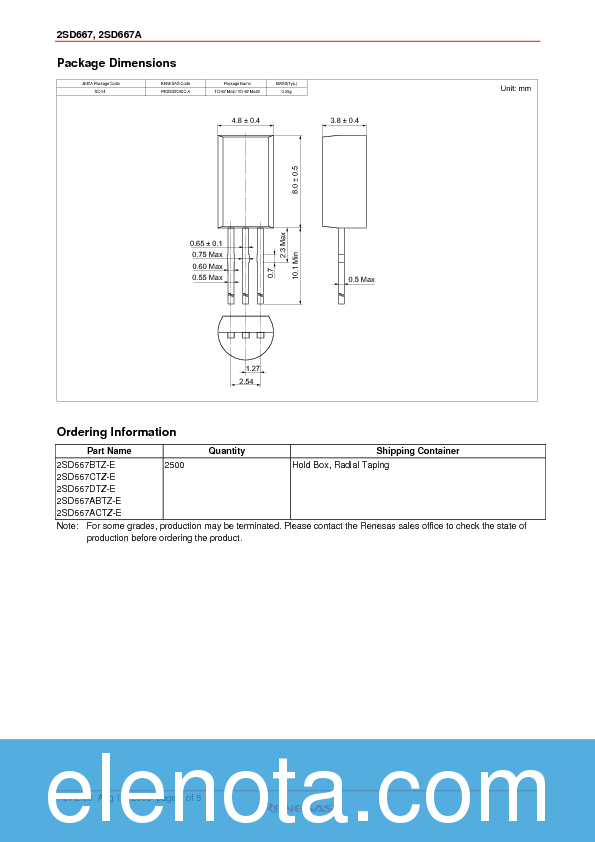 2SD667 Datasheet PDF (65 KB) Renesas | Pobierz z Elenota.pl