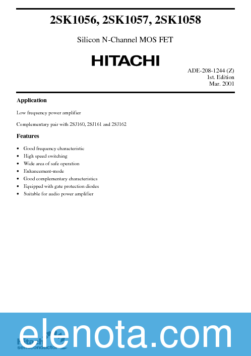 2SK1058 Datasheet PDF (38 KB) Hitachi | Pobierz z Elenota.pl