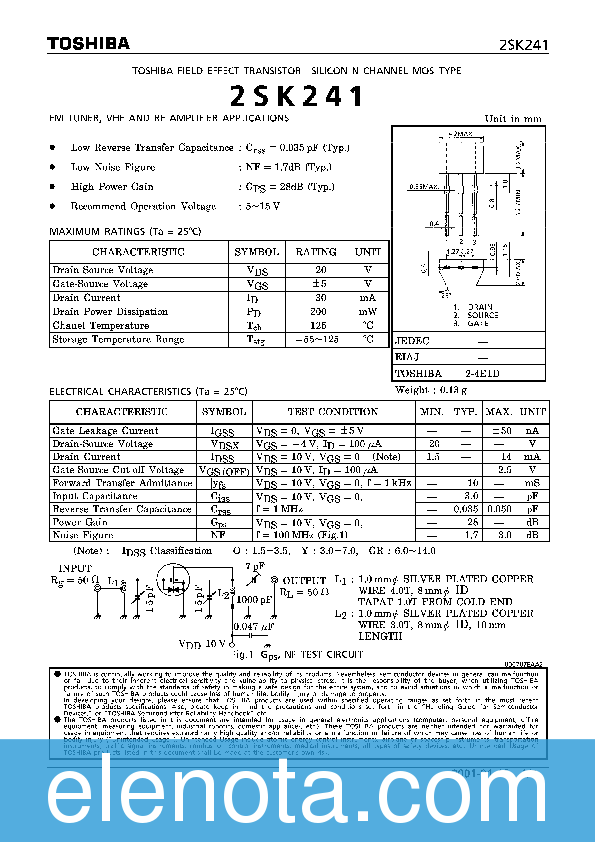 2SK241 Datasheet PDF (247 KB) Toshiba | Pobierz z Elenota.pl