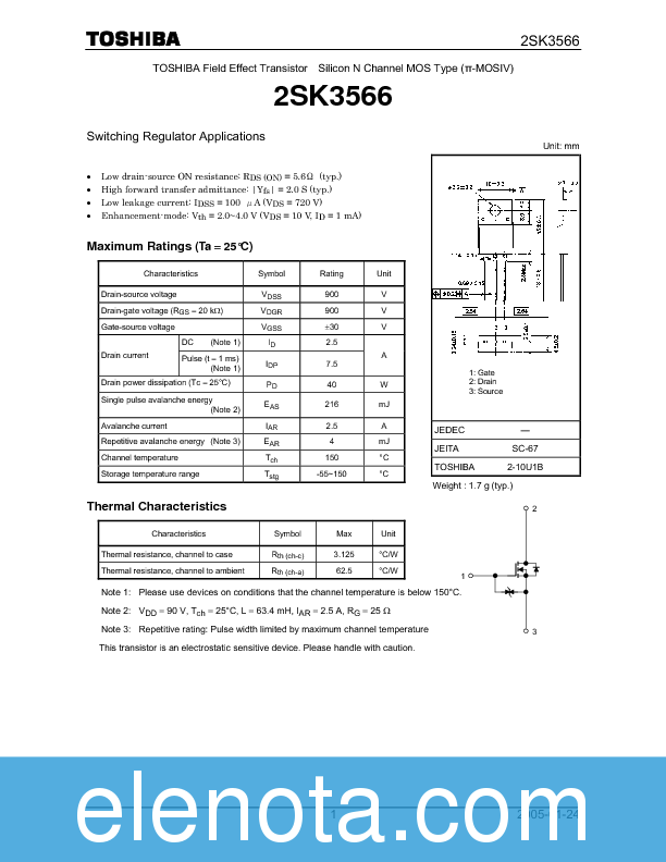 2SK3566 Datasheet PDF (252 KB) Toshiba | Pobierz z Elenota.pl