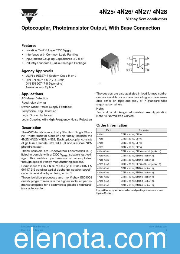4N25/ Datasheet PDF (164 KB) Vishay | Pobierz z Elenota.pl