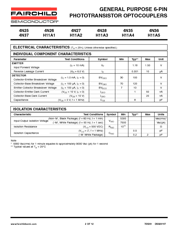 4N35 Datasheet PDF (245 KB) Fairchild | Pobierz z Elenota.pl