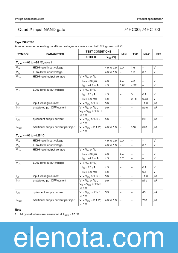 74HC00 Datasheet PDF (99 KB) Philips | Pobierz z Elenota.pl