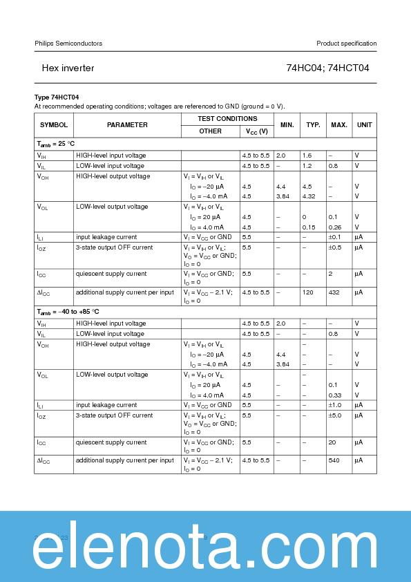 74HC04 Datasheet PDF (109 KB) Philips | Pobierz z Elenota.pl