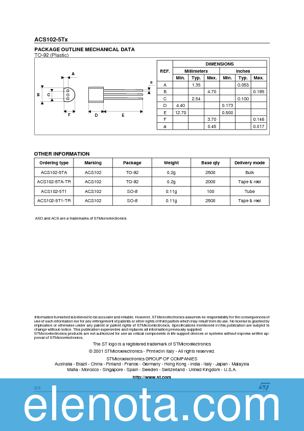 ACS102 Datasheet PDF (95 KB) STMicroelectronics | Pobierz z Elenota.pl