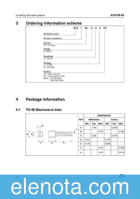 ACS108-6S Datasheet PDF (129 KB) STMicroelectronics | Pobierz z Elenota.pl