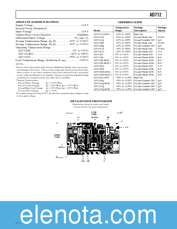 AD712 Datasheet PDF (636 KB) Analog Devices | Pobierz z Elenota.pl