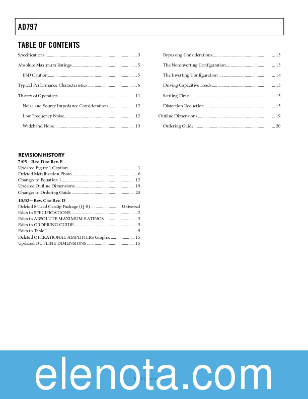AD797 Datasheet PDF (596 KB) Analog Devices | Pobierz z Elenota.pl