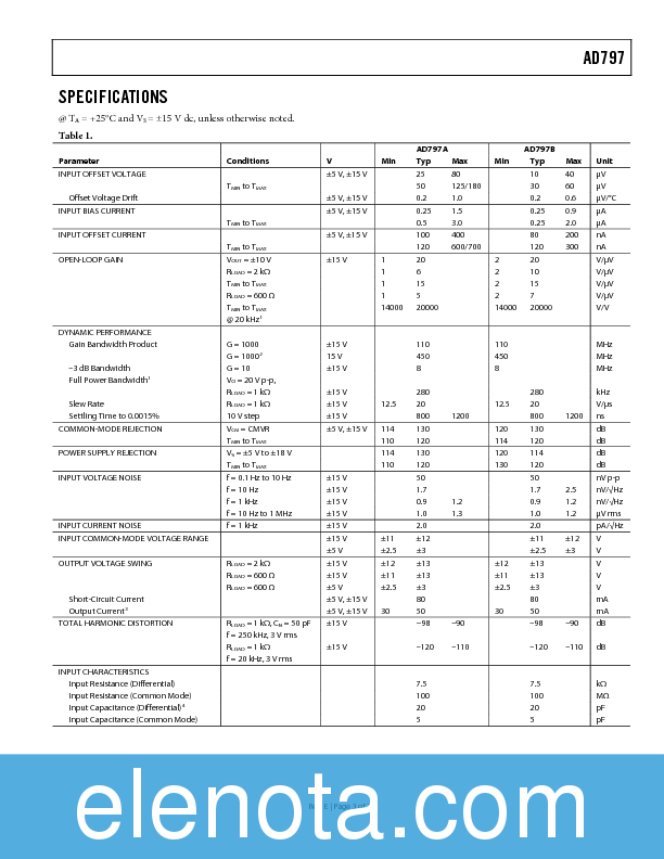 AD797 Datasheet PDF (596 KB) Analog Devices | Pobierz z Elenota.pl