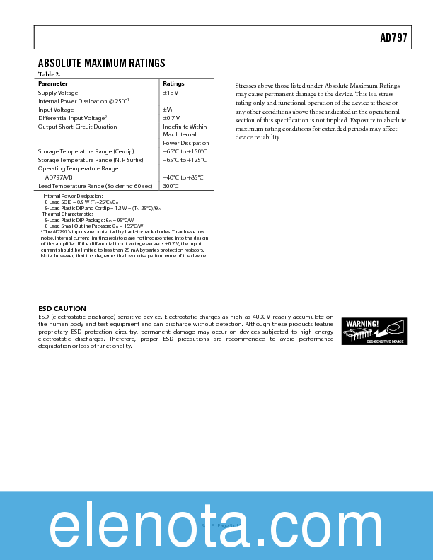 AD797 Datasheet PDF (596 KB) Analog Devices | Pobierz z Elenota.pl