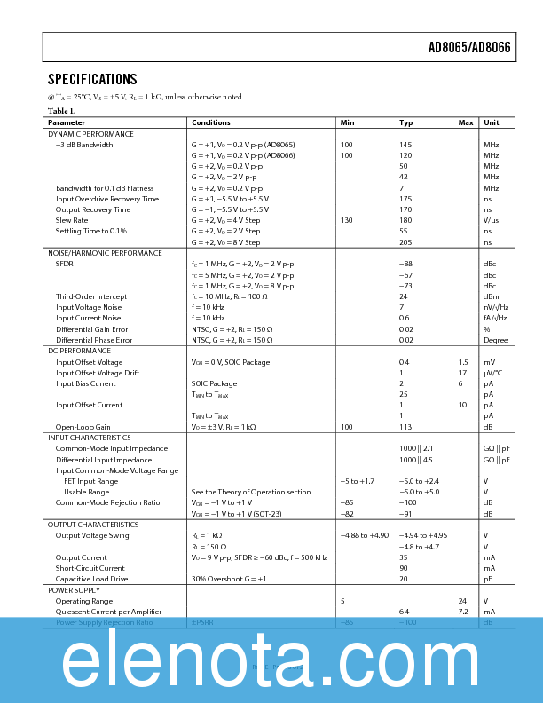 AD8065 Datasheet PDF (364 KB) Analog Devices | Pobierz z Elenota.pl