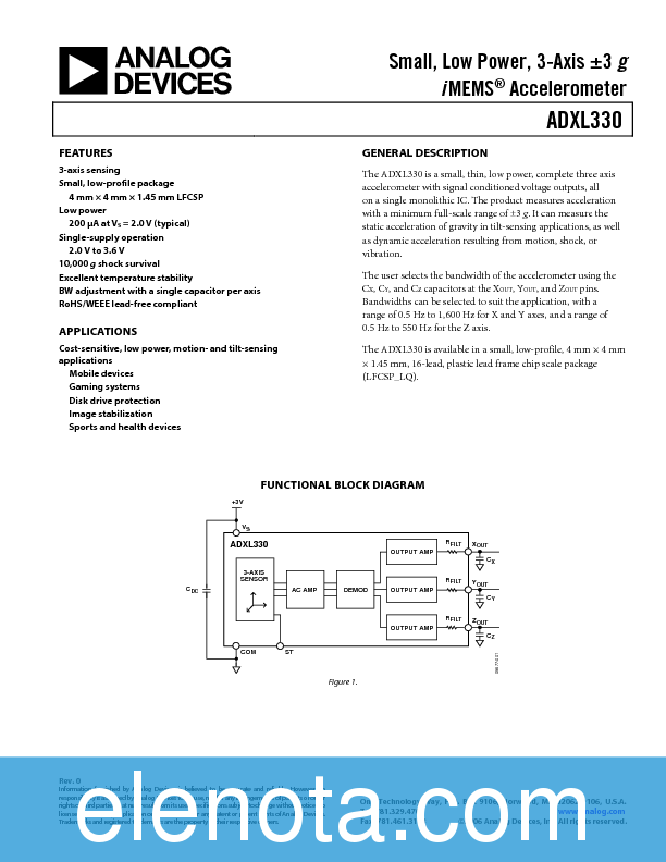 Adxl330 Datasheet Pdf 309 Kb Analog Devices Pobierz Z Elenota Pl