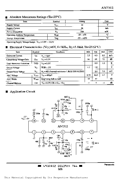 AN7312 Datasheet PDF (114 KB) Panasonic | Pobierz z Elenota.pl