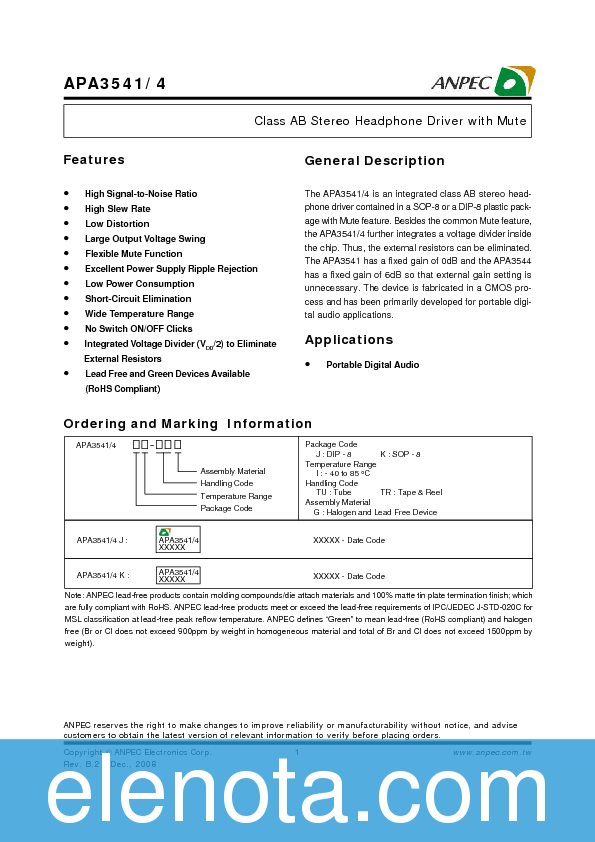 APA3541 Datasheet PDF (172 KB) ANPEC | Pobierz z Elenota.pl