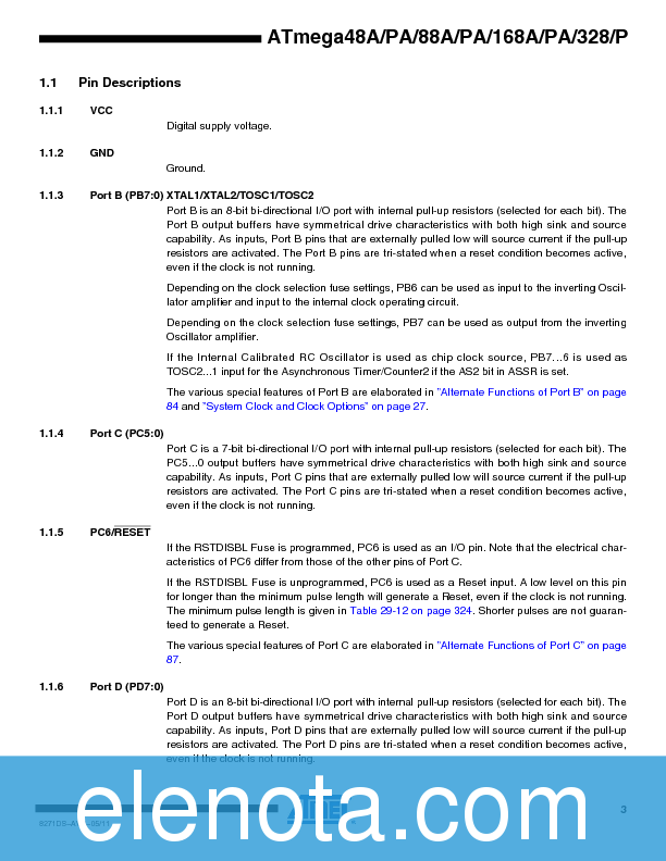 ATMEGA328 Datasheet PDF (495 KB) Atmel | Pobierz z Elenota.pl