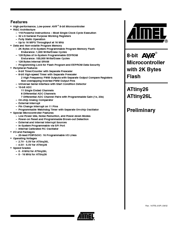 attiny26l datasheet