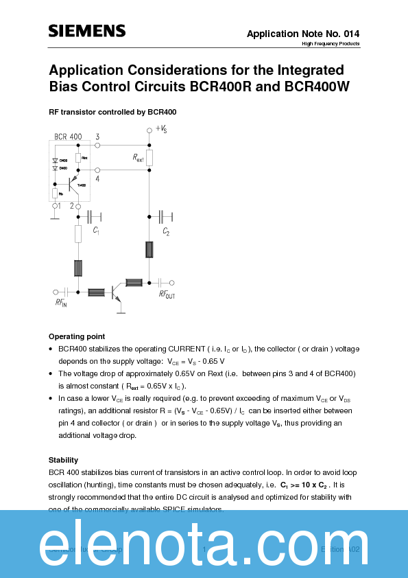 APPLICATION NOTES Datasheet PDF (30 KB) Infineon Pobierz z Elenota.pl