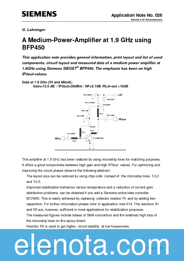 APPLICATION NOTES Datasheet PDF (34 KB) Infineon Pobierz z Elenota.pl