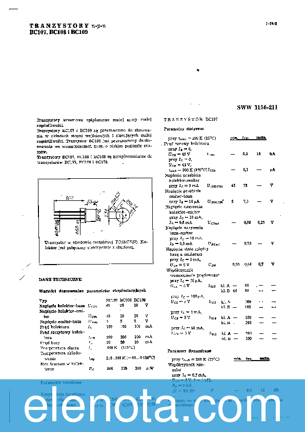 BC107 Datasheet PDF (517 KB) CEMI Pobierz z Elenota.pl