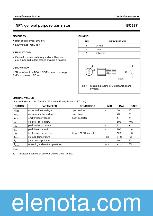 BC337 Datasheet PDF (57 KB) Philips | Pobierz z Elenota.pl