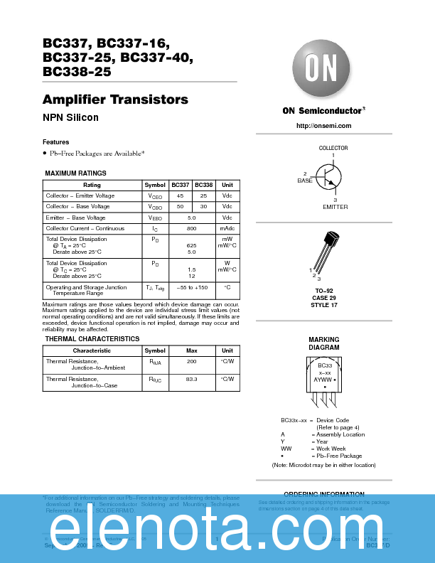 BC338-25 Datasheet PDF (65 KB) ON Semiconductor | Pobierz z Elenota.pl