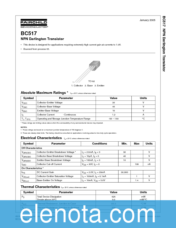 BC517 Datasheet PDF (27 KB) Fairchild | Pobierz z Elenota.pl
