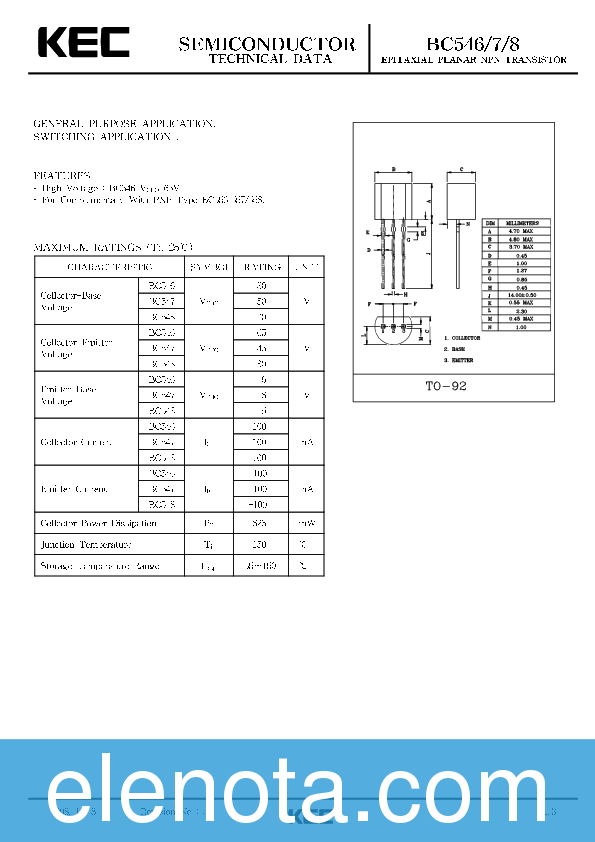 BC546 Datasheet PDF (360 KB) KEC | Pobierz z Elenota.pl