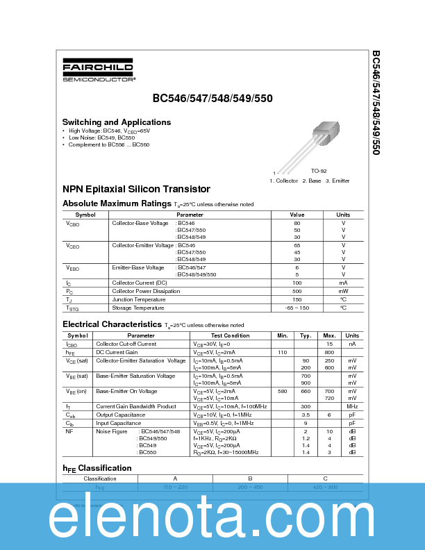 BC546 Datasheet PDF (45 KB) Fairchild | Pobierz z Elenota.pl