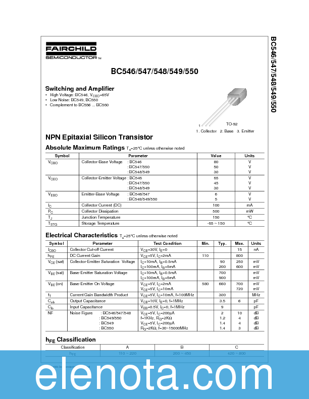 BC547A Datasheet PDF (57 KB) Fairchild | Pobierz z Elenota.pl