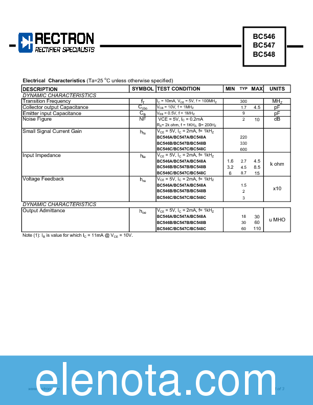 BC547A Datasheet PDF (88 KB) Rectron | Pobierz z Elenota.pl