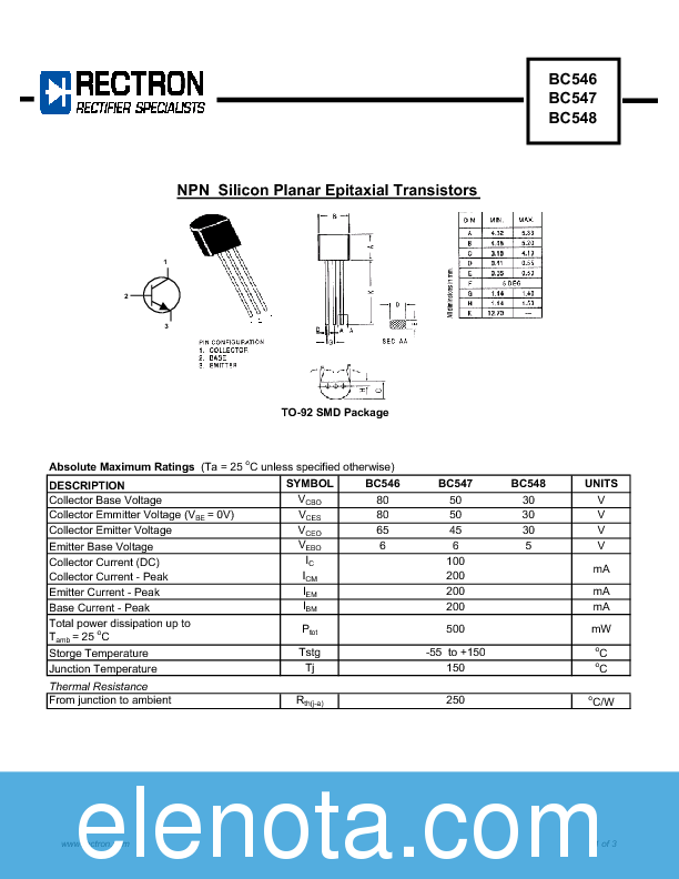 BC547B Datasheet PDF (88 KB) Rectron Pobierz z Elenota.pl