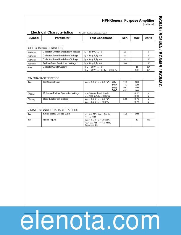 BC548 Datasheet PDF (25 KB) Fairchild Semiconductor | Pobierz z Elenota.pl